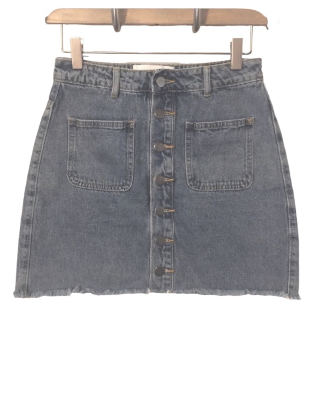 Newbury Kustom Blue Cutoff Denim Jean Patch Pocket Festival Boho Mini Skirt Sz S